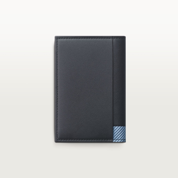 カード ホルダー 
ロザンジュ　 スレートグレー＆スカイブルー デボス加工カーフスキン、ゴドロンモチーフ、スカイブルー エナメル＆パラジウムフィニッシュ